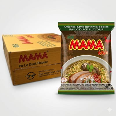 MAMA Instant Noodles Pa-Lo Eend – Authentieke Thaise eendensmaak – Multipack 30 x 55 g (totaal gewicht 1,65 kg) – Snelle maaltijd met een pittige kruidensmaak Met Kajal Sticker