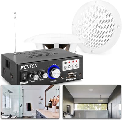 SkyTronic badkamer speakerset 5 incl. versterker en 10 meter luidsprekerkabel