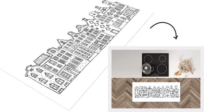 Keukenloper - Loper keuken - Huis - Amsterdam - Zwart - Wit - 120x50 cm - Keukenloper vinyl