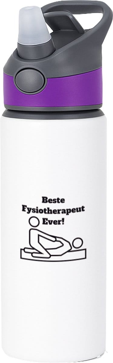 Hacebo® - Beste fysiotherapeut waterfles met rietje paars - Beste fysiotherapeut - therapeut - cadeau - water fles - 650ML