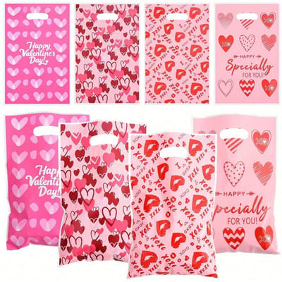 10 sacs cadeaux en papier de Pâques, sacs d'emballage en plastique pour biscuits, sacs cadeaux bonbons imprimés en forme de cœur 10 Pieces rose