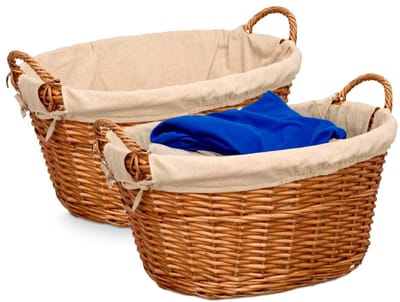 Kipit Storage Rieten opberg mand - 2x - gevlochten riet - bruin - 60 x 48 x 35 cm - met hengsels