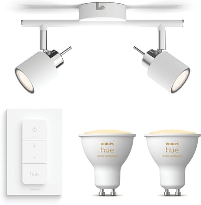Philips Hue Meranti Opbouwspot (Wit) - Warm tot Koelwit Licht - Incl. Hue Dimmer Switch - Plafondspot met 2 Lichtpunten - GU10 - Hue White Ambiance