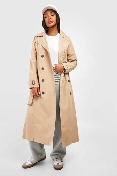 boohoo Dames Gordelde Trenchcoat | Stone | Maat: 16