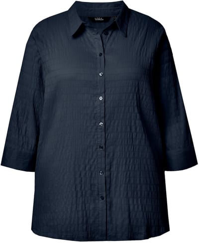 Ulla Popken - Dames - Blouse bubble-kwaliteit overhemdkraag 3/4-mouwen - Marine - Maat 42+
