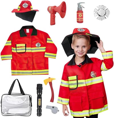 Complete Brandweer Kostuum voor Kinderen met Brandblusser en Bijl Speelgoed - Perfect voor Carnaval en Halloween, Inclusief Brandweerman Accessoires