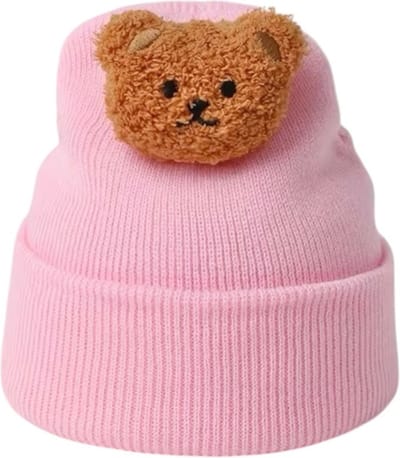 Ultiluxe® Wintermuts met beertje - Roze - Winter muts met kinder teddybeer - 0 tot 2 jaar - Warme beanie voor jongens en meisjes - Beren opdruk - Voor kleine kinderen, baby's, peuters, kleuters - Beer