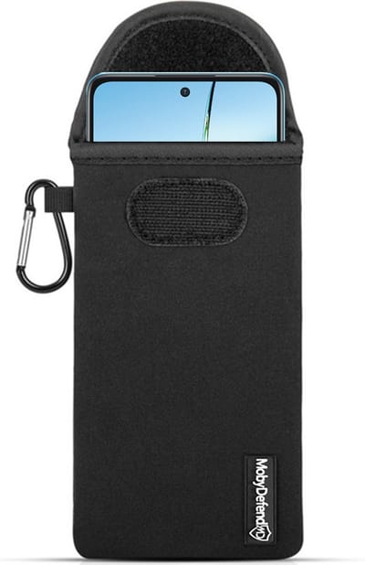 MobyDefend Hoesje - Geschikt voor OnePlus Nord CE 4 Lite - Neopreen Pouch Met Karabijnhaak - Insteek - Riemlus - Zwart