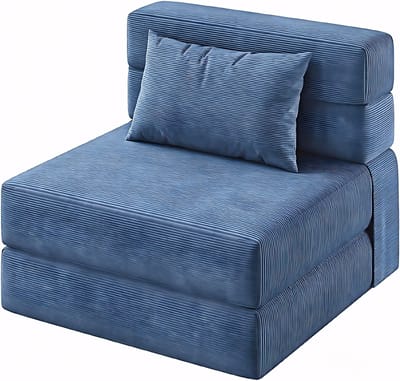 Slaapbank met Kussen - 183x71x23cm - Logeerbed - Opvouwbare Slaapbank - Slaapfauteuil - Afneembare Hoes - Ruimtebesparend - Voor Woonkamer Slaapkamer Logeerkamer - Blauw