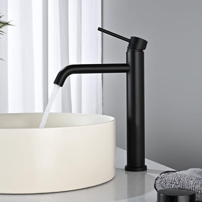 Dailygoods- Wastafelkraan Hoog - Wastafelmengkraan - Roestvrij Staal - Mat Zwart - Spatvrije Waterstroom - Eengreepsmengkraan - Badkamerkraan