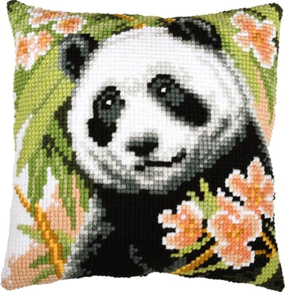 Vervaco - Kruissteekkussen kit Panda met bloemen - PN-0228637 - Borduren - Borduurpakket - Borduurpakket volwassenen - Borduurpakket kind