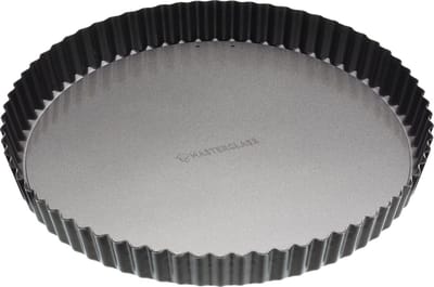 KitchenCraft MasterClass Gecanneleerde Ronde Flan / Quichevorm Met Antiaanbaklaag - Koolstofstaal 28 x 28 x 3,4 Centimeter Grijs