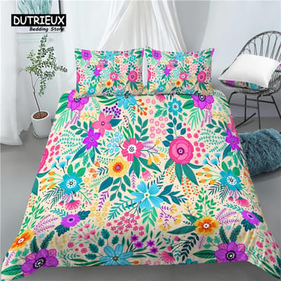 Home Living Luxe 3D Bloemenprint 2/3 Stuks Comfortabel Dekbedovertrek Kussensloop Beddengoedset Queen en King EU/US/AU Maat EU single(135x200cm)