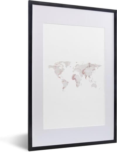 Poster in lijst - Fotolijst 40x60 cm - Posters - Wereldkaart - Marmer - Roze - Wit - Posterlijst zwart - Decoratie - Wanddecoratie woonkamer - Muurdecoratie slaapkamer