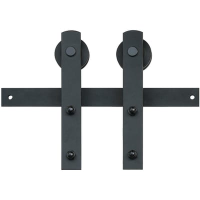 Kit de Quincaillerie pour Porte de Grange Coulissante 8 Pieds, Kit de Rail pour Porte de Grange Robuste Charge 330 LBS pour Porte Simple, Convient aux Panneaux de Porte de 3,7-4,3 Pieds de Largeur et de 1,3 -1,8  d'Épaisseur,