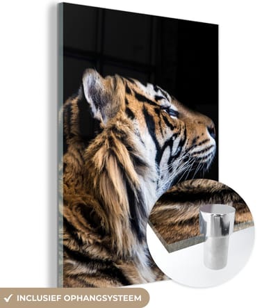 MuchoWow® Glasschilderij 120x160 cm - Schilderij acrylglas - Tijger - Dieren - Portret - Foto op glas - Schilderijen