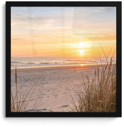 Poster in lijst - Fotolijst 40x40 cm - Posters - Zonsondergang - Duinen - Zee - Posterlijst zwart - Decoratie - Wanddecoratie woonkamer - Muurdecoratie slaapkamer