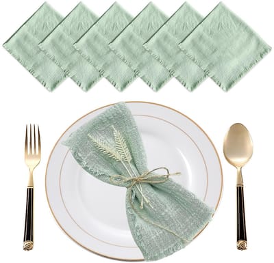 Dailygoods- Stoffen Servetten Set van 6 - 42 x 42 cm - Duurzaam Katoen-Linnen - Zachte Herbruikbare Servetten - Franjeranden - Ademend en Vochtabsorberend