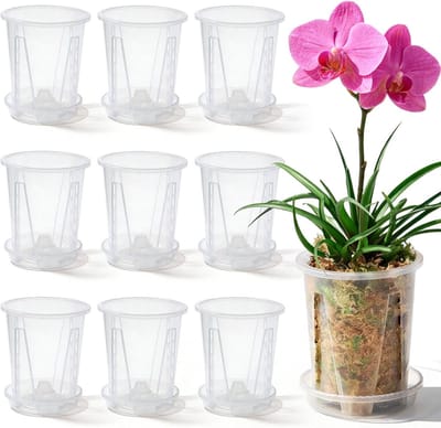 SnelShoppen - Transparante Zelfwaterende Bloempot 10 cm - Hoogwaardige Plastic Pot voor Orchideeën, Ademend met Coaster, Ideaal voor Binnen, Balkon en