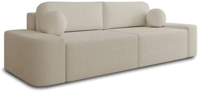 Comfortabele 3-zitsbank in bouclé met slaapfunctie, opbergruimte en bouclé stof – Sofa Lisbon – Crème (Arena 20)