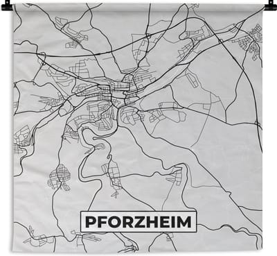 Wandkleed - Wanddoek - Stadskaart - Duitsland - Pforzheim - Kaart - Plattegrond - 180x180 cm - Wandtapijt
