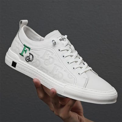 Leren Skate Schoenen Herenschoenen Trendy Schoenen Lente en Herfst Nieuw Bovenlaag Koeienhuid Casual Heren Witte Schoenen 43 gray