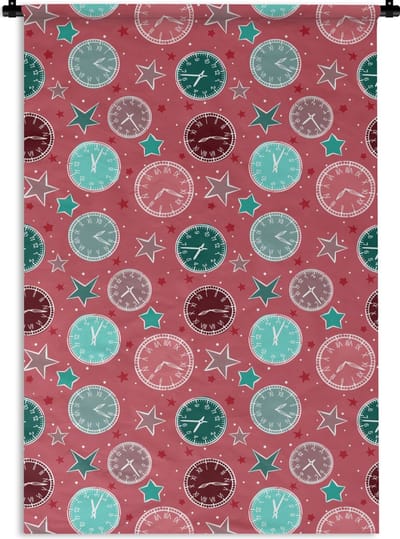 Wandkleed - Wanddoek - Klok - Roze - Patronen - Sterren - 120x180 cm - Wandtapijt