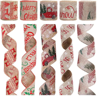 Dailygoods- Kerstband 5 Rollen - Jute Lint - Decoraties - Geschenkverpakkingen - Kunsthandwerk - Duurzaam Materiaal - Kerstlint