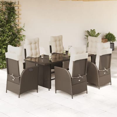 vidaXL - 7-delige - Tuinset - met - kussens - poly - rattan - bruin