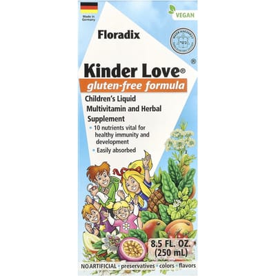 Floradix, Floradix, Kinder Love, Multivitamine liquide pour enfants et complément à base de plantes, Sans gluten, 8,5 fl oz (250 ml)