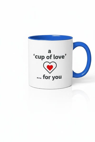 Liefdesmok 'A Cup of Love... for you' met Rood Hart - Wit & Blauw Keramiek