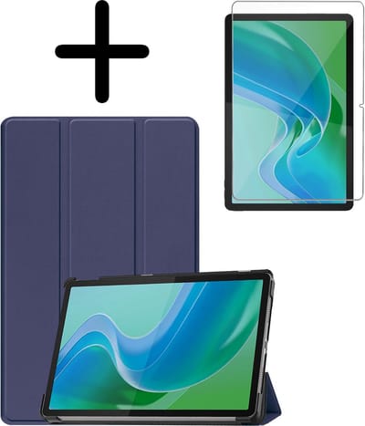 Hoesje Geschikt voor Lenovo Tab M11 (11 inch) - Met Screenprotector - Trifold Bookcase - Hard Cover - Hardcover Book Case - Tablet Hoes - Donkerblauw