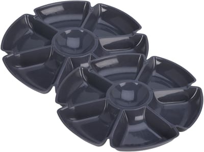 Excellent Houseware Hapjes / chips serveerschaal - 2x - donkergrijs - D29 cm - vakjes dienblad - kunststof