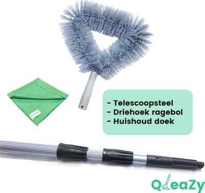 Ragebol Driehoek met Telescoopsteel 4 meter en Huishouddoek – Voor Plafonds, Hoeken en Spinrag