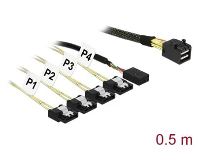 Delock Cable Mini SAS SFF-8643 > 4 x SATA 7 pin + Sideband 0.5 m metal