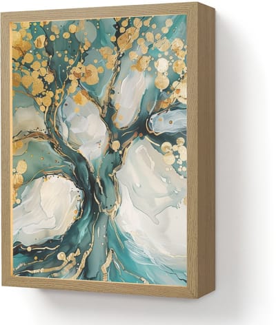Wandlamp 30x40 cm - Oplaadbaar - Boom - Modern - Verflook - Turquoise - Goud - Wandlampen binnen woonkamer - Slaapkamer lamp - Decoratieve nachtlamp - Vloerlamp draadloos