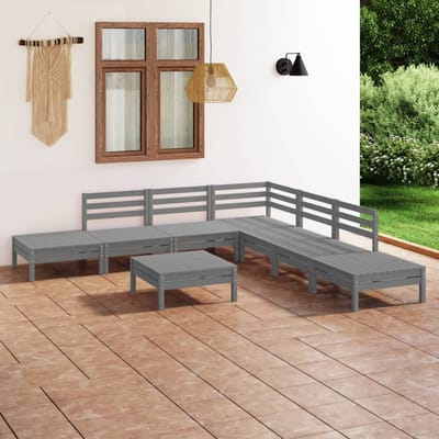 vidaXL - 8-delige - Loungeset - massief - grenenhout - grijs