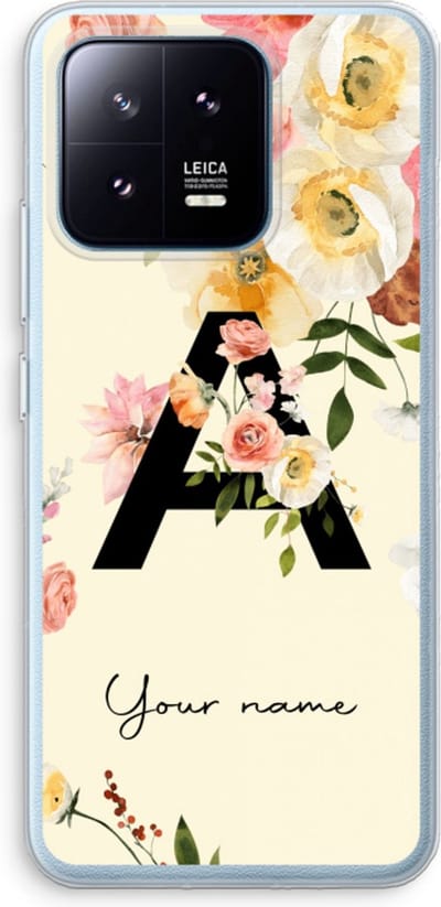 Gepersonaliseerd - Case Company® - Hoesje geschikt voor Xiaomi 13 Pro hoesje - Flirty Flowers Monogram - Soft Cover Telefoonhoesje - Bescherming aan alle Kanten en Schermrand