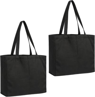 Set van 2 grote katoenen tassen, 45 x 35 x 10 cm, herbruikbare boodschappentassen voor winkelen, schilderen en sportactiviteiten