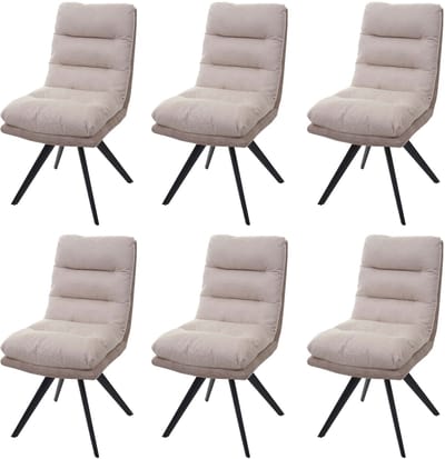 Set van 6 eetkamerstoelen MCW-G66, keukenstoel, draaibare auto-positie stof MVG ~ crème