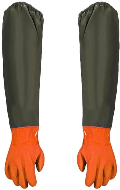 Extra lange waterdichte handschoenen voor vijver en tuin, textielgevoerd, natuurlijk rubber, 70 cm - 1 paar.