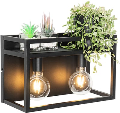 QAZQA cage rack - Industriele Wandlamp voor binnen - 2 lichts - D 18 cm - Zwart - Industrieel - Woonkamer | Slaapkamer | Keuken