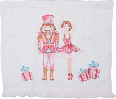 Clayre & Eef Gastendoekje 40x66 cm Wit Roze Katoen Notenkraker en Balletdanseres