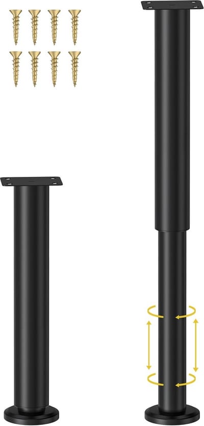 2x Verstelbare Middelste Bedsteunpoten - Metalen Meubelpoten voor Lattenbodem & Bedframe (25,4 - 43,2 cm)