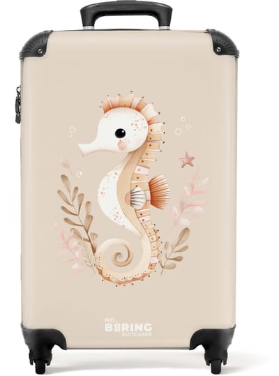 NoBoringSuitcases.com® - Kinderkoffer - Kindertrolley jongen en meisje - Roze zeepaardje tussen zeeplanten - Handbagage koffer lichtgewicht - Reiskoffer trolley kinderen - Rolkoffer met wieltjes - Past binnen 55x40x20 en 55x35x25
