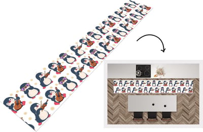 Keukenloper - Loper keuken - Pinguïn - Muziek - Gitaar - Kinderen - Patroon - 300x50 cm - Keukenloper vinyl