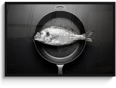 Poster in lijst - Fotolijst 120x80 cm - Posters - Pan - Vis - Zwart - Wit - Posterlijst zwart - Decoratie - Wanddecoratie woonkamer - Muurdecoratie slaapkamer
