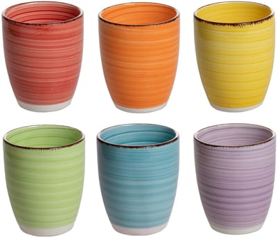 Studio Tavola Sunny Summer Bekers - Set Van 6 - Cups - Aardewerk - Multikleur - Vaatwasserbestendig, 350 ml
