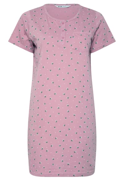 Yours Curve Roze Nachtjapon Met Hartprint En Knoopsluiting Size 40-42