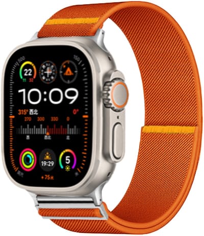 Stravo Elastisch Gevlochten Nylon Horlogebandje met Verstelgesp – Geschikt voor Apple Watch 42mm (Series 11/10), 41mm (Series 9/8/7), 40mm (Series 6/5/4, SE 1/2/3), 38mm (Series 3/2/1) – Oranje